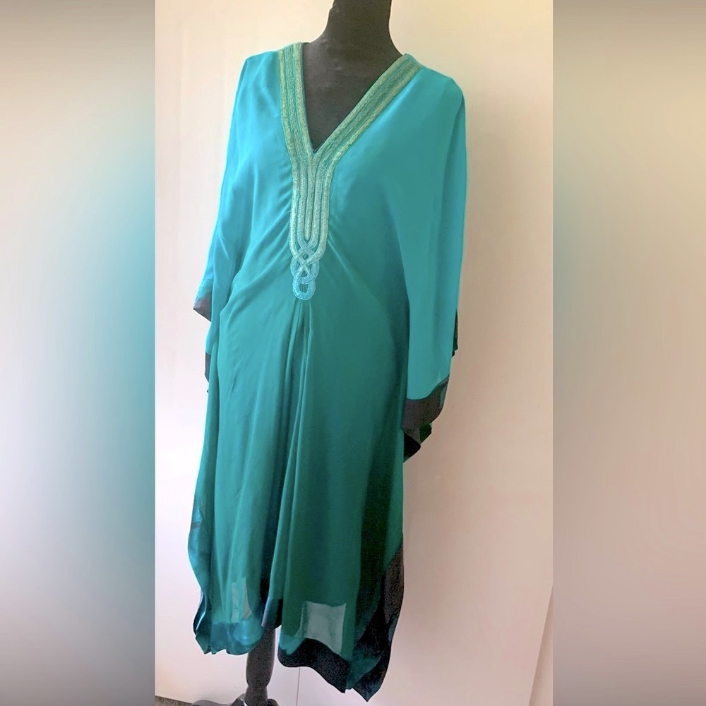 SATYAPAUL  pour femme  Vibrant Green and Blue Kaftan Dress